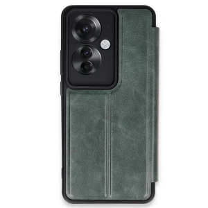 Oppo Reno 11f Kılıf Flip Cover - Koyu Yeşil