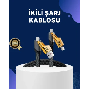 Örgülü Tasarım 4’ü 1 Arada USB-C Lightning Hızlı Şarj Kablosu