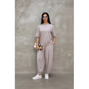 Osy Modal Yumuşak Dokulu Kumaş Oversize Bisiklet Yaka T-shirt Jogger Eşofman Altı Eşofman Takımı - Gri