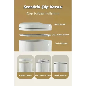 Otomatik Hareket Sensörlü Akıllı Çöp Kovası – 20 Litre Sessiz ve Hijyenik Kullanım
