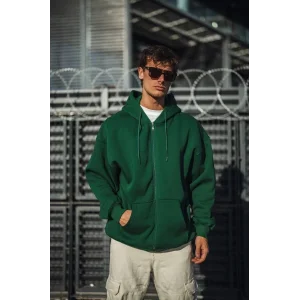 Oversize Tam Fermuarlı Uzun Kol Hırka - Haki