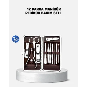 Özel Deri Çantalı 12 Parça Manikür Pedikür Bakım Seti Paslanmaz Çelik