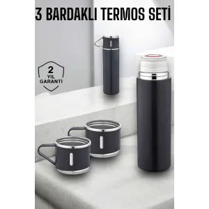 Paslanmaz Çelik 3’lü Termos Seti Vakumlu ve 8 Saat Isı Koruma