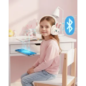 Peluş Tavşan Kulaklı Bluetooth Kulaklık Kablosuz Müzik ve TF Kart Destekli