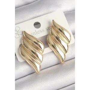 Pirinç Gold Renk 3 Sıralı Dalgalı Model Kadın Küpe