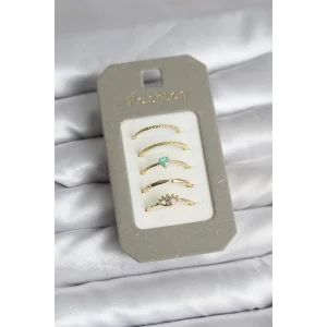 Pirinç Gold Renk 5li Yüzük Seti