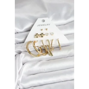 Pirinç Gold Renk 6 Çift Kadın Küpe Seti