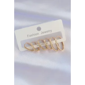 Pirinç Gold Renk İnce Oval Küpe Seti