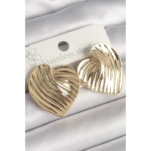Pirinç Gold Renk İşlemeli Plaka Kalp Model Kadın Küpe