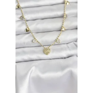 Pirinç Gold Renk Kalp Model Kadın Kolye
