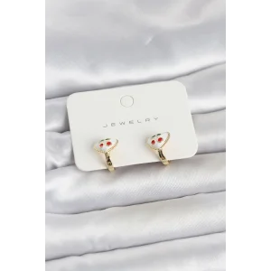 Pirinç Gold Renk Mineli Kalp Kiraz Model Çocuk Küpe