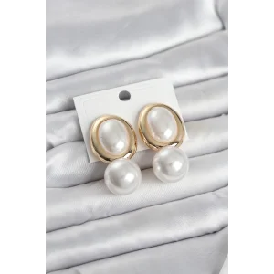 Pirinç Gold Renk Model İncili Kadın Küpe