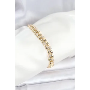 Pirinç Gold Renk VIP Seri Sarmal Damla Model Zirkon Taşlı Kadın Bileklik