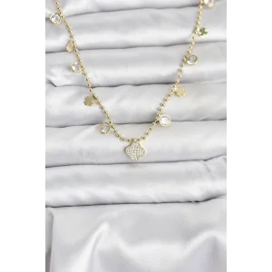 Pirinç Gold Renk Yonca Model Kadın Kolye