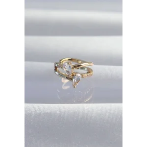 Pirinç Gold Renk Zirkon Taşlı Damla Earcuff Küpe