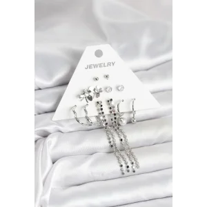 Pirinç Gümüş Renk 6 Çift Kadın Küpe