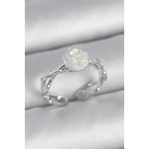 Pirinç Gümüş Renk Beyaz Gül Model Ayarlanabilir Kadın Yüzük