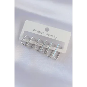 Pirinç Gümüş Renk Dikdörtgen Model Küpe Seti