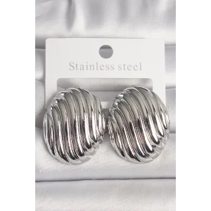 Pirinç Gümüş Renk İşlemeli Oval Model Kadın Küpe