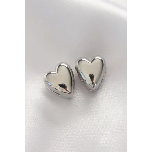 Pirinç Gümüş Renk Minimal Bombeli Kalp Küpe