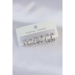 Pirinç Gümüş Renk Oval Bombeli Küpe Seti