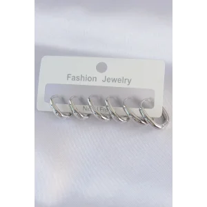 Pirinç Gümüş Renk Oval Küpe Seti