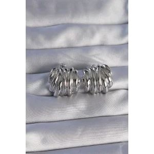 Pirinç Gümüş Renk Tırtıklı Bombe Model Küpe