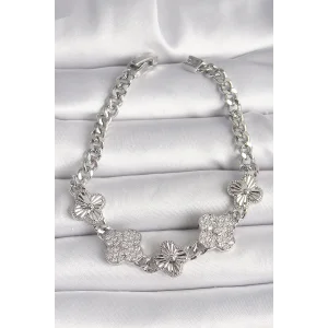 Pirinç Gümüş Renk Zincir Yonca Model Kadın Bileklik