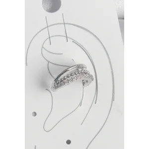 Pirinç Gümüş Renk Zirkon Taşlı 3Lü Sıralı Kadın Kıkırdak Küpe