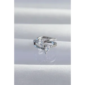 Pirinç Gümüş Renk Zirkon Taşlı Damla Earcuff Küpe