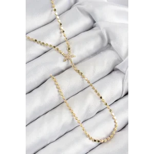 Pirinç Zirkon Taşlı Ezme Zincirli Deniz Yıldızı Model Gold Renk Y Kolye