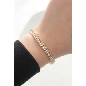 Pirinç Zirkon Taşlı Gold Renk Su Yolu Bileklik