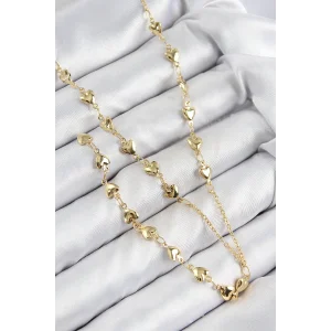 Pirinç Zirkon Taşlı Kalp Model Gold Renk Y Kolye
