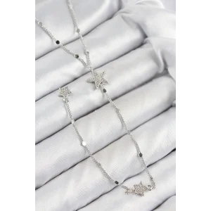 Pirinç Zirkon Taşlı Yıldız Model Gümüş Renk Y Kolye