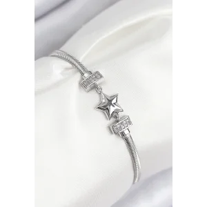 Pirinç Zirkon Taşlı Yonca Model Gümüş Renk Kadın Bileklik