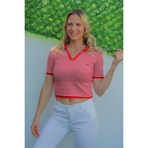 Polo Yaka Çizgili Tişört Kırmızı - 140.055