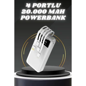 Powerbank Şarj Cihazı 4 Çıkışlı 20.000 MAH Powerbank Kompakt Yüksek Kapasiteli Hızlı Şarj
