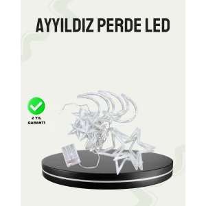 Prizli Yıldız Ay Perde LED Işık Ev ve Organizasyon Dekoru