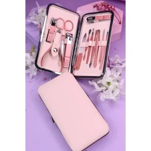 Profesyonel Çantalı Tırnak Bakım Manikür Seti Pembe Renk 12 Parça