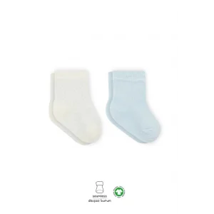 Puan Derby Penye Soket Çorap 2Li BS10103 Mavi Ekru