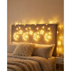 Ramazan İçin Hilal Yıldız Işık Zinciri Yanıp Sönen ve Sabit Modlu