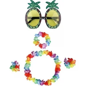 Renkli Ananas Gözlük, Taç, Kolye ve Bileklik Seti