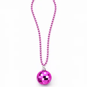 Retro Disko Topu Şekilli 80'ler 90'lar Fuşya Pembe Renk Plastik Kolye