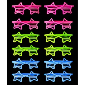 Retro Neon Fosforlu Yıldız Panjur Gözlük 12 Adet – 80’ler 90’lar Parti Stili