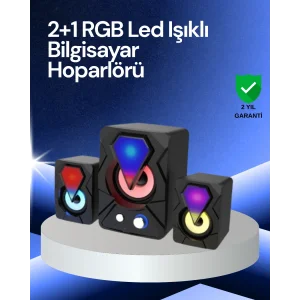 RGB LED Işıklı 2.1 USB Oyun Hoparlörü Derin Bas ve Net Ses