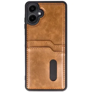 Samsung Galaxy A06 Kılıf Sara Kartvizitli Deri Kılıf - Taba