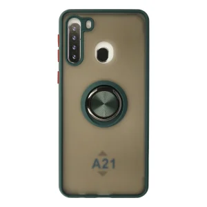 Samsung Galaxy A21 Kılıf Montreal Yüzüklü Silikon Kapak - Yeşil