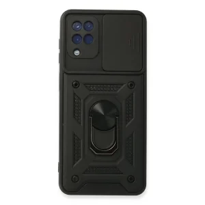 Samsung Galaxy A22 Kılıf Pars Lens Yüzüklü Silikon - Siyah