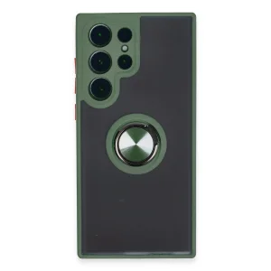 Samsung Galaxy S23 Ultra Kılıf Montreal Yüzüklü Silikon Kapak - Yeşil