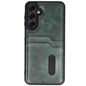 Samsung Galaxy S24 Fe Kılıf Sara Kartvizitli Deri Kılıf - Koyu Yeşil